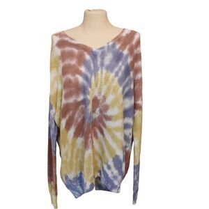 Torrid Multi Tie-Dye Pullover V-Neck Long Sleeve Sweater Sz 2X  Hippie Festiva